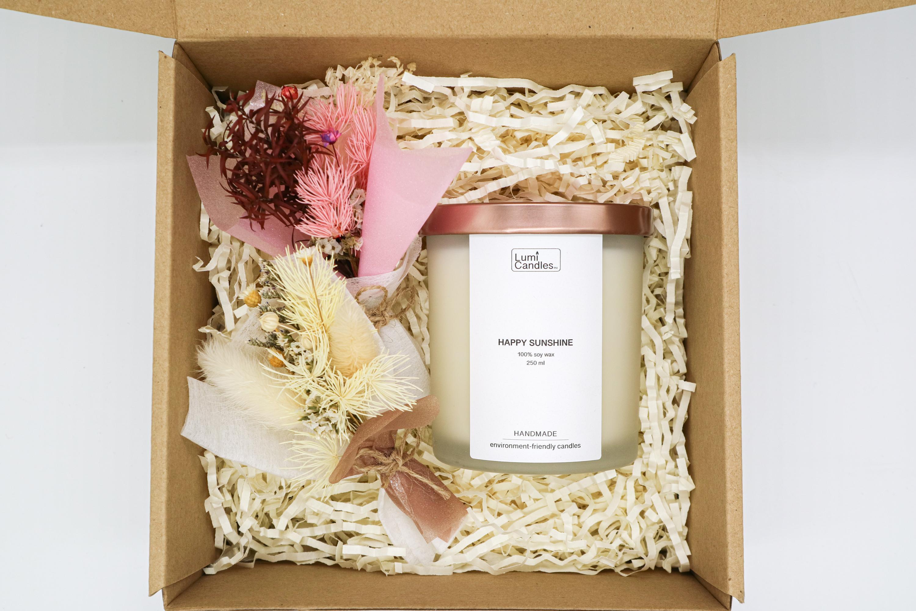 Happy Sunshine with dried flowers scented soy candle at 250 ML by LUMI Candles PH